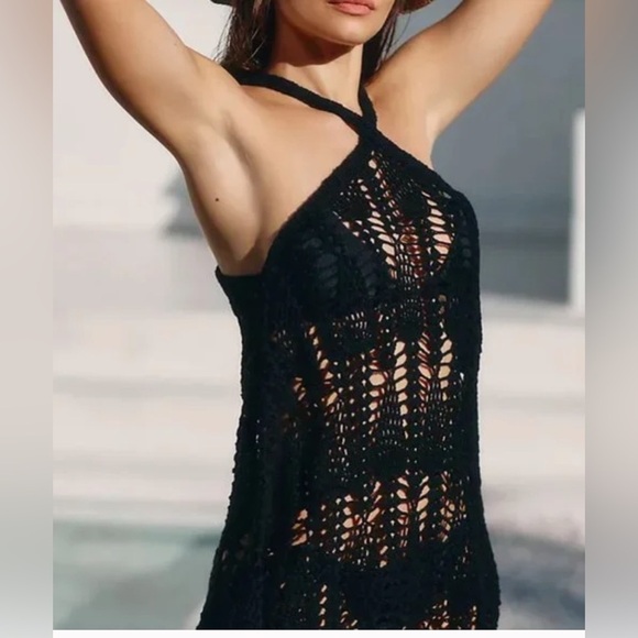 Anthropologie Plus Crochet Swim Cover Up Dress Halter Beach Black Size 2X NWT - Picture 10 of 16